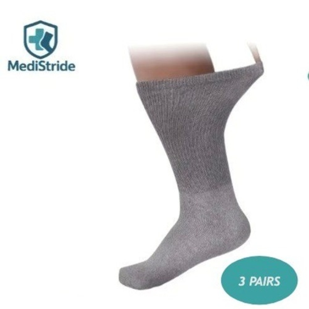 Medistride Non-binding Diabetic Circulatory Crew Socks 13-15 Gray Edema 3 Pairs
